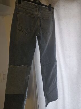 Zara Women's Straight Patchwork Jeans in Washed Gray